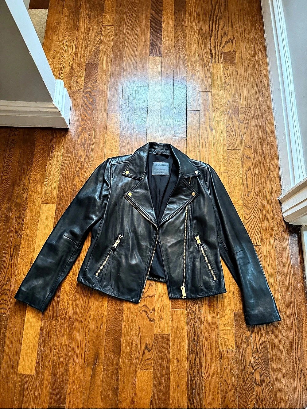 AllSaints Dalby Leather Biker Jacket Black Size 10